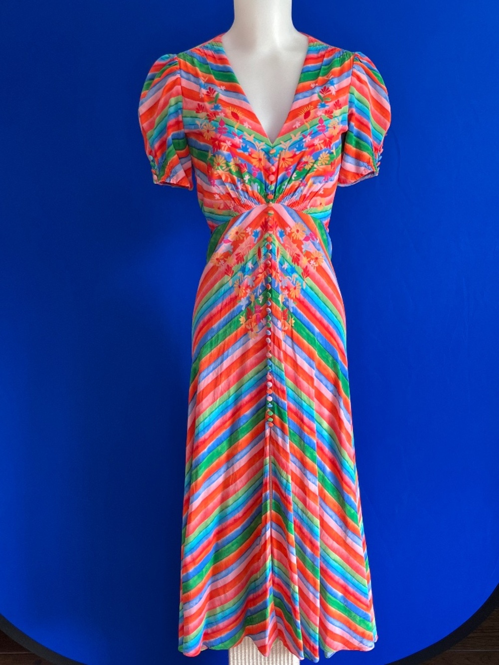 100% Silk SALONI Striped Midi dress SZ 2